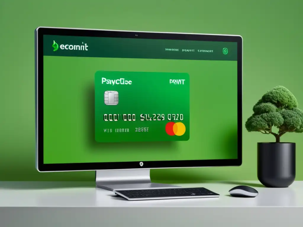 Interfaz de transacción ecológica para ecommerce: diseño moderno y amigable con la naturaleza en pantalla de alta resolución
