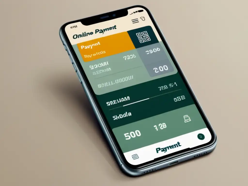 Interfaz de pago en línea moderna y eficiente en dispositivo móvil