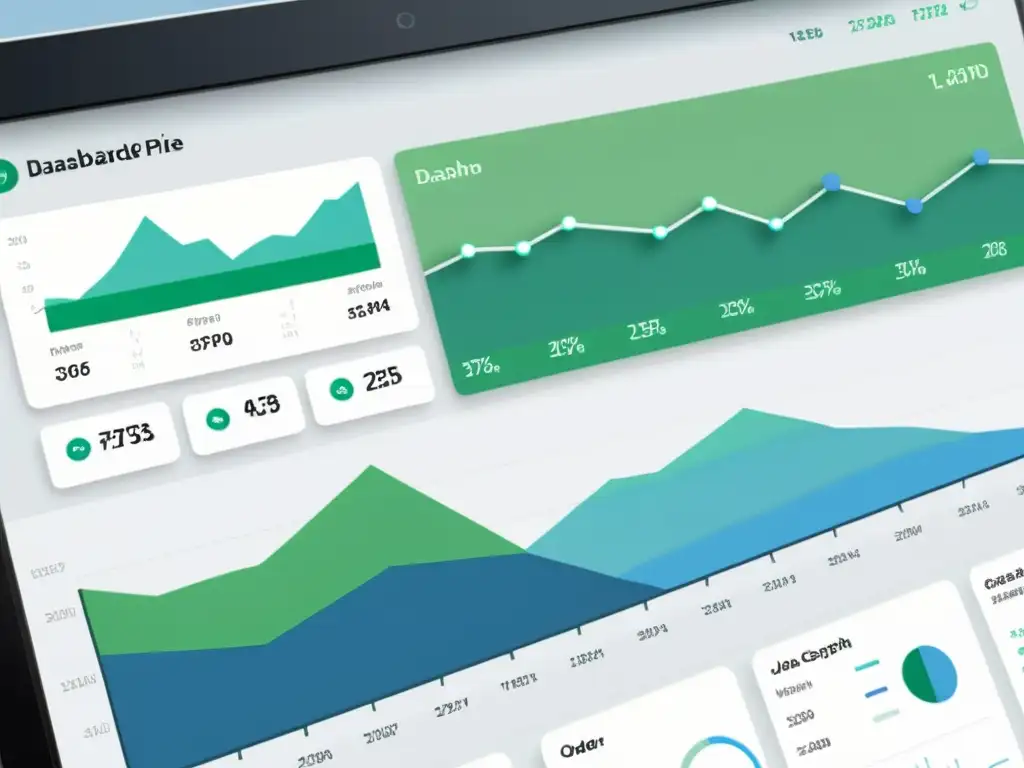 Una interfaz de panel moderna y elegante con visualizaciones de datos para la interpretación de datos en Ecommerce