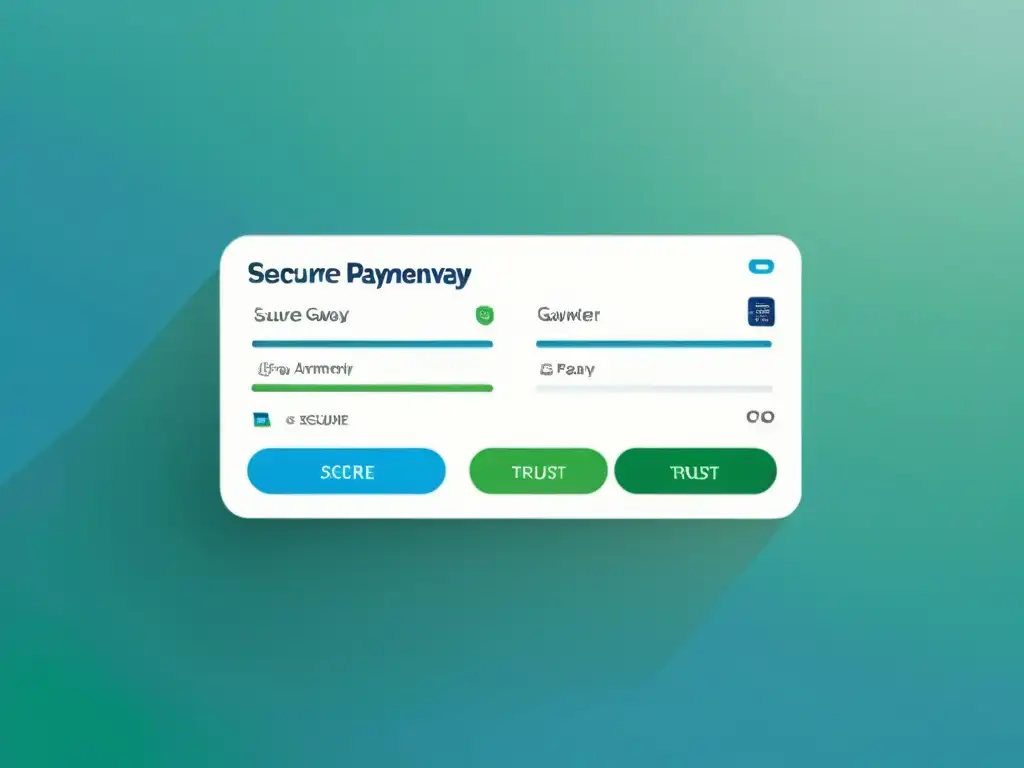 Interfaz de pasarela de pago segura en ecommerce con diseño moderno, transmisión de datos encriptados y autenticación de dos factores