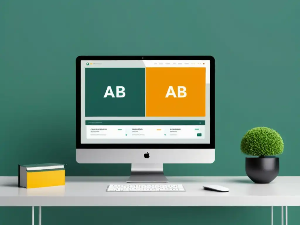 Interfaz de prueba A/B para comercio electrónico en pantalla de computadora, con diseño minimalista y colores modernos