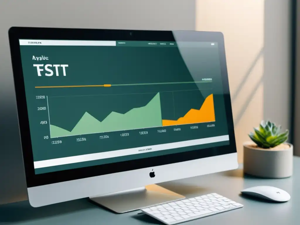 Interfaz de prueba dividida en pantalla de ordenador, con diseño minimalista y gráficos de análisis