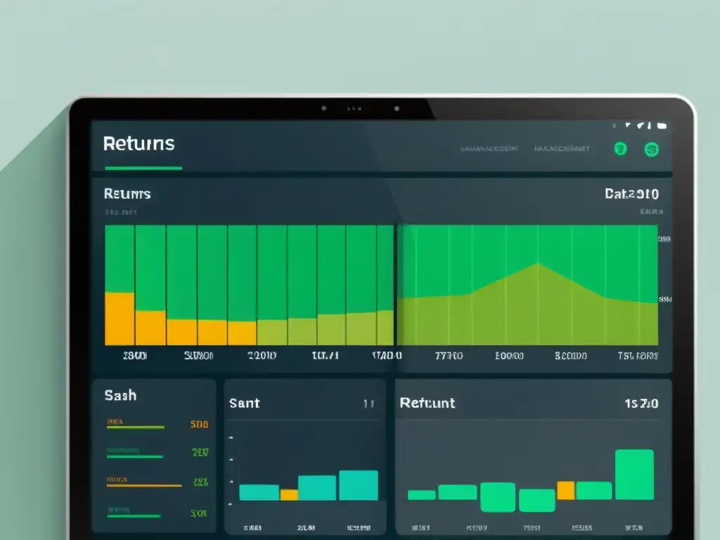 Interfaz de software gestión devoluciones comercio electrónico: moderna, intuitiva y profesional, con gráficos claros y diseño pulido