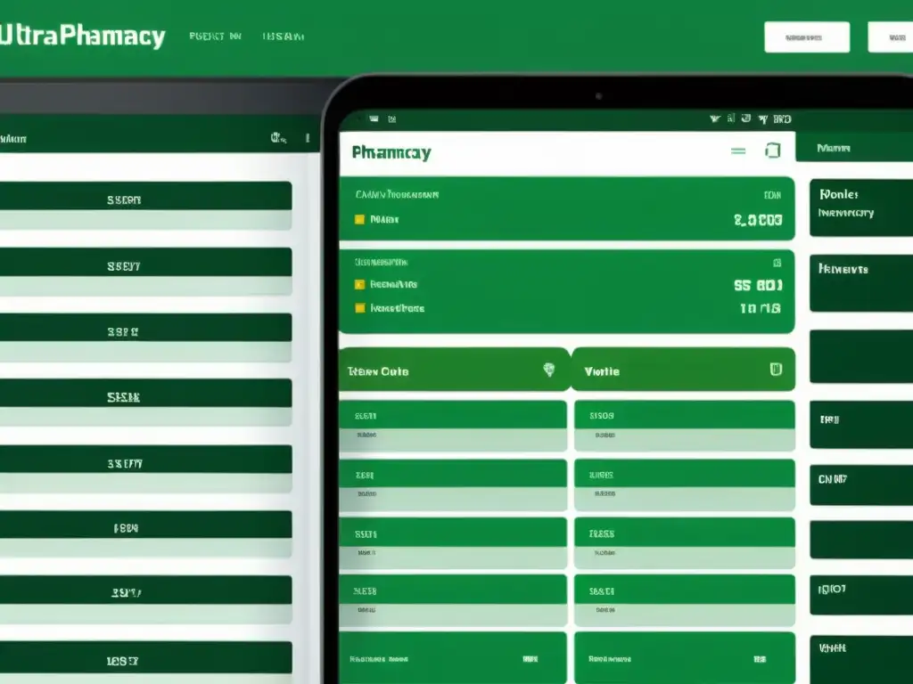 Interfaz de software para gestión de inventarios en farmacias con diseño minimalista y avanzadas funciones de seguimiento y alertas automatizadas