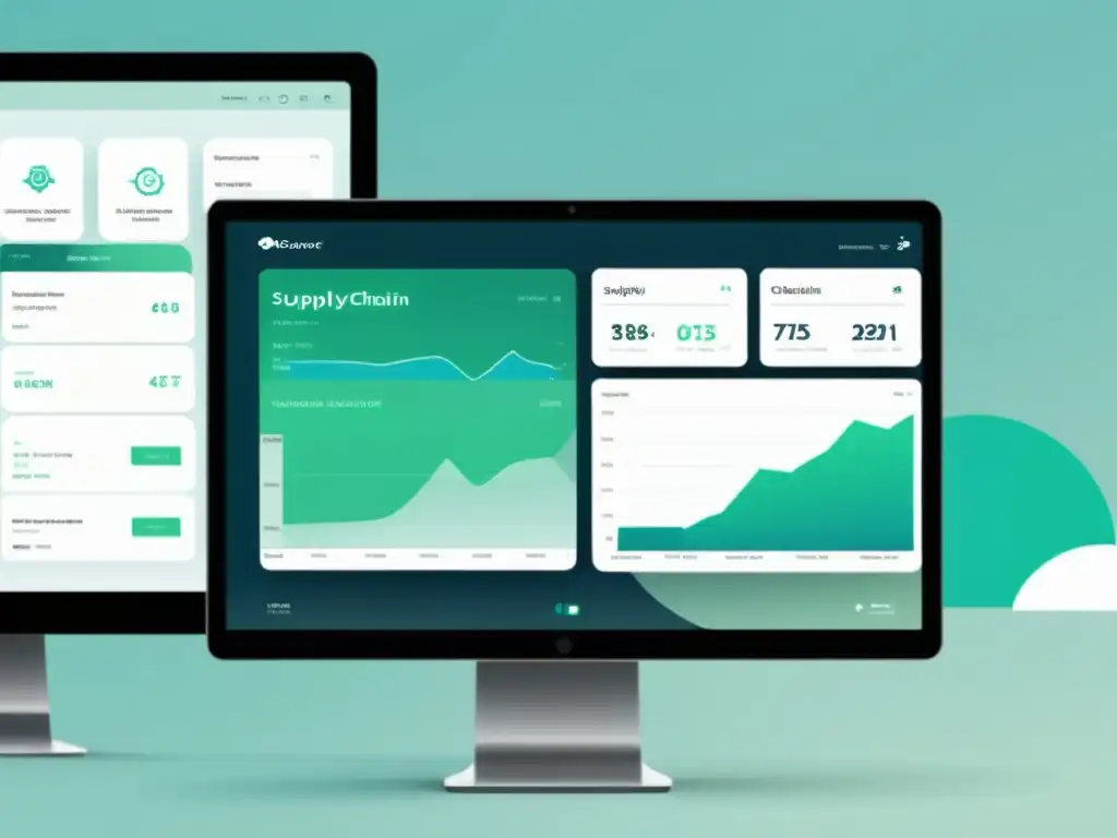 Interfaz de software en la nube para cadena de suministro: diseño futurista con gráficos dinámicos y mapas interactivos en suaves tonos profesionales