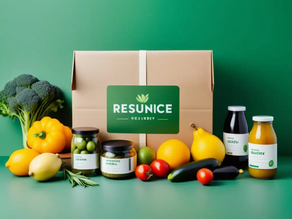 Interfaz de gestión sostenible de alimentos en ecommerce con packaging ecofriendly y productos variados, en un mercado online vibrante y moderno