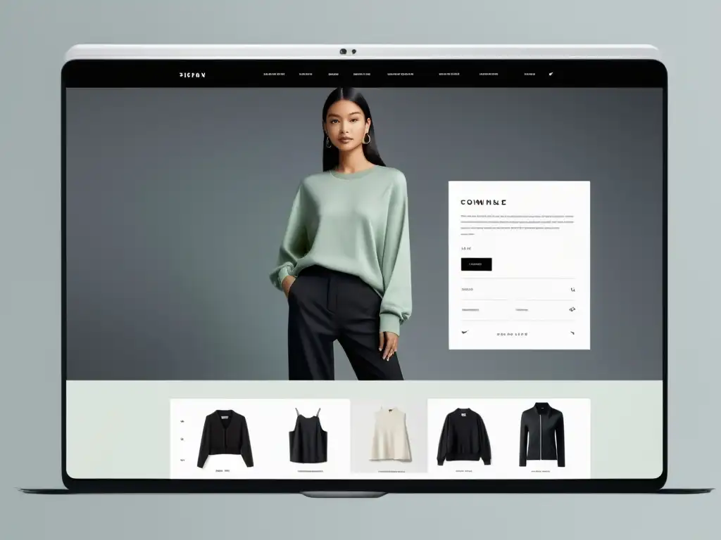 Interfaz de tienda de moda online moderna y minimalista con aumento de ventas cruzadas en moda, diseño profesional en tonos monocromáticos