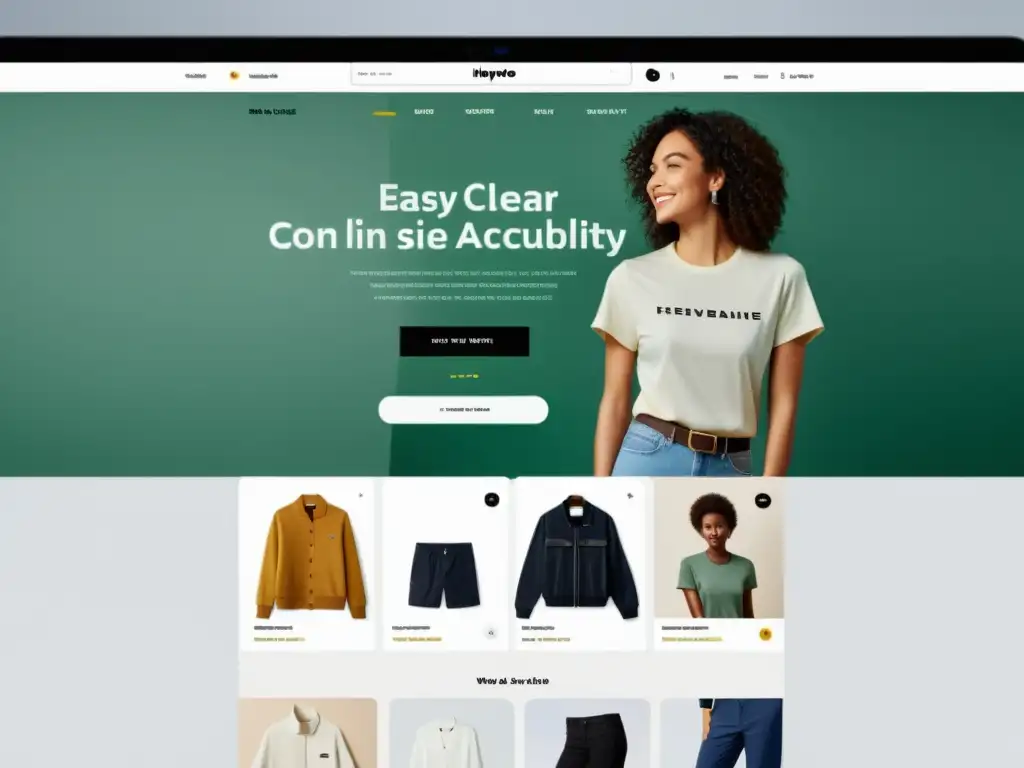 Interfaz de tienda online moderna y minimalista con diseño accesible y opciones de ajuste para usuarios