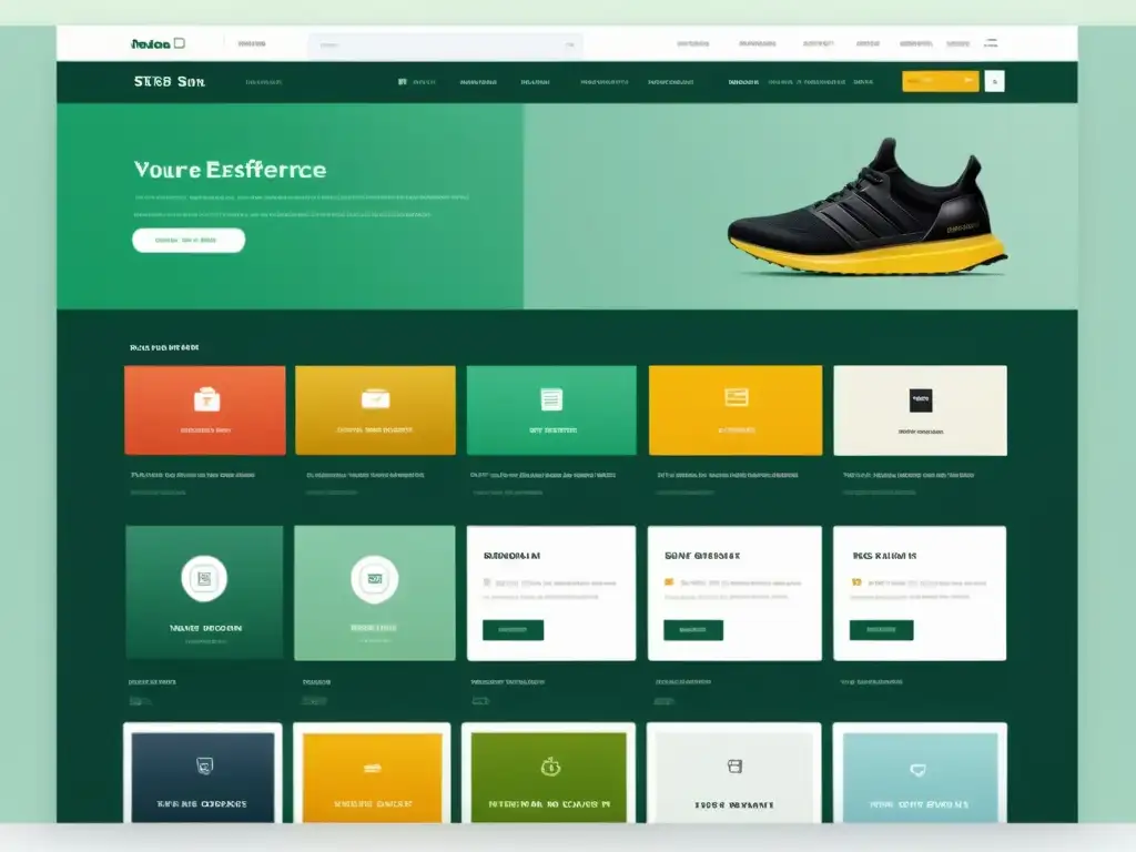 Interfaz de tienda online moderna y minimalista, destacando la arquitectura de la información para tiendas online con diseño intuitivo y profesional