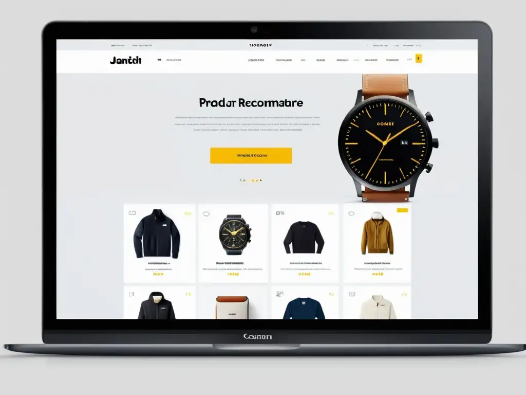 Interfaz de tienda online moderna y elegante con recomendaciones personalizadas, demostrando los beneficios del Big Data en CrossSelling