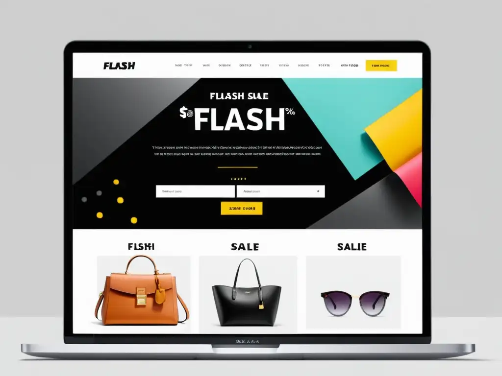 Interfaz de tienda online moderna con banners 'Flash Sale' y productos estratégicamente ubicados, en un diseño pulido y profesional