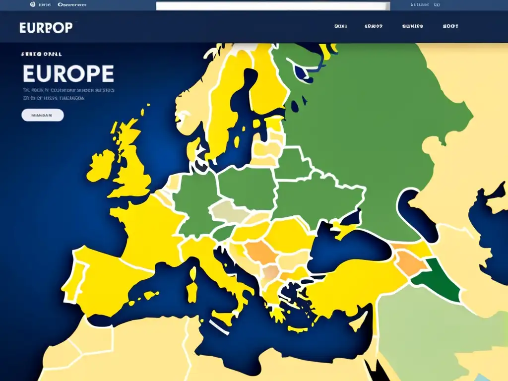 Interfaz de tienda online moderna con mapa de Europa de fondo, reflejando los efectos del Brexit en el ecommerce con profesionalismo y eficiencia