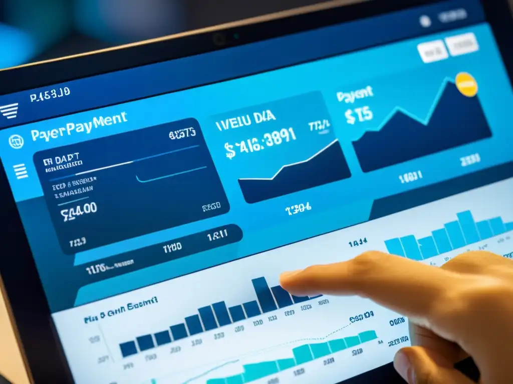 Interfaz de transacción de pago digital con visualización detallada de datos y análisis, integrando Big Data en la experiencia de pago en línea