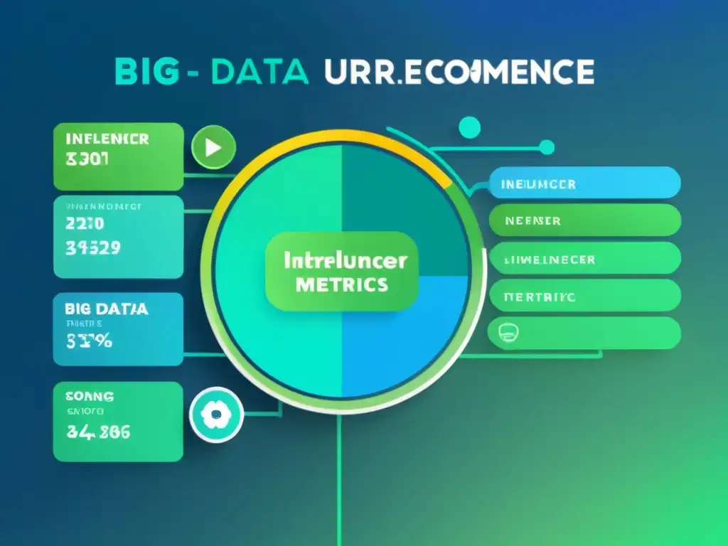 Interfaz transparente con visualización de datos e influencer marketing, reflejando el impacto del big data en el ecommerce