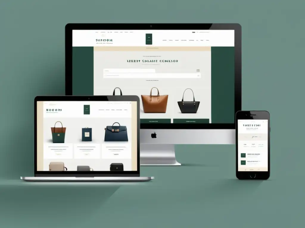 Interfaz de diseño web elegante y confiable para ecommerce, con fotografía de productos profesional y navegación intuitiva en múltiples dispositivos