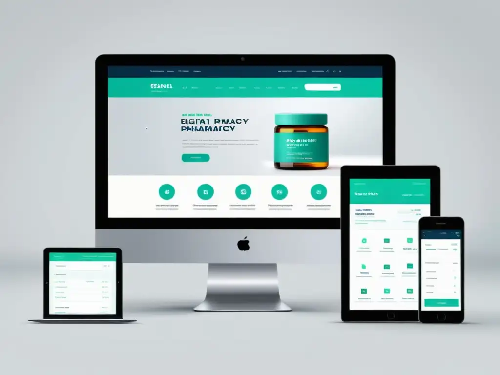 Interfaz web de farmacia digital con diseño minimalista y productos médicos