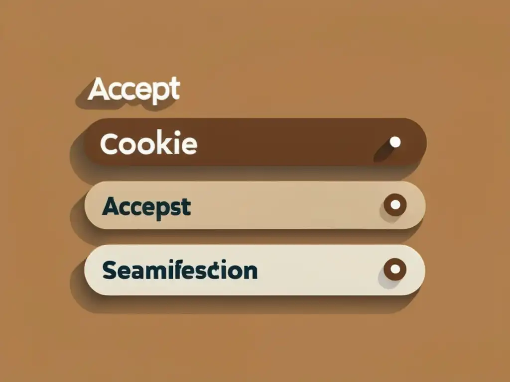 Interfaz web minimalista con notificación de cookies discreta para cumplir ley cookies sitio ecommerce