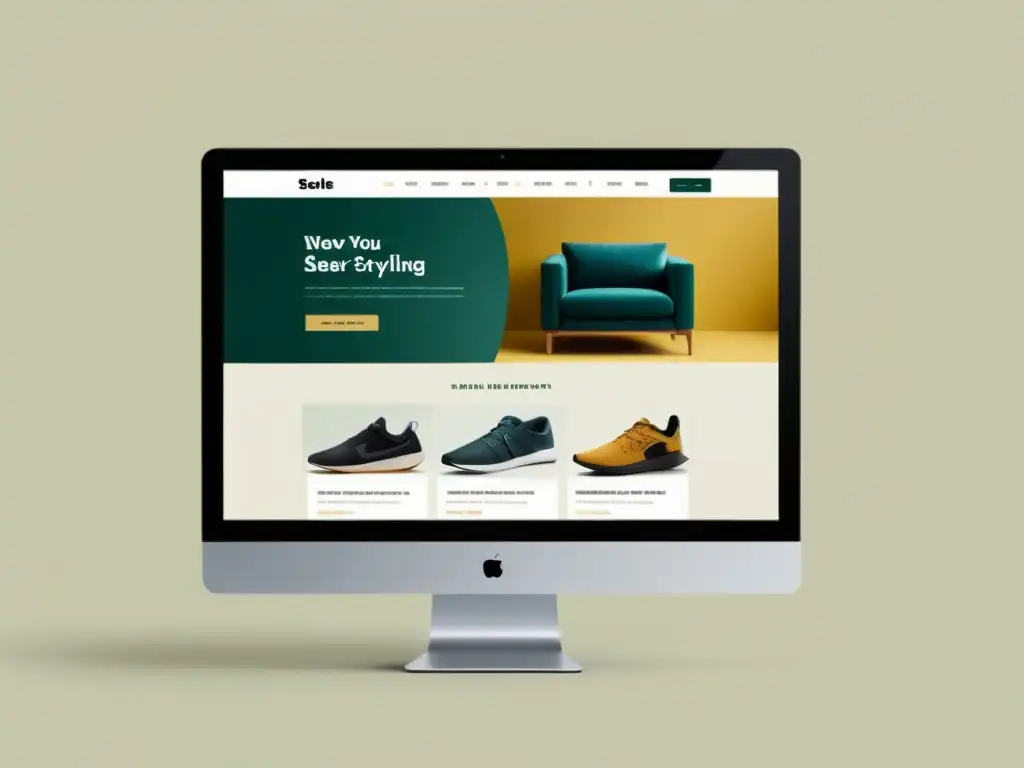 Interfaz web moderna y minimalista con elementos de storytelling en UX/UI para comercio electrónico, destacando profesionalismo e innovación