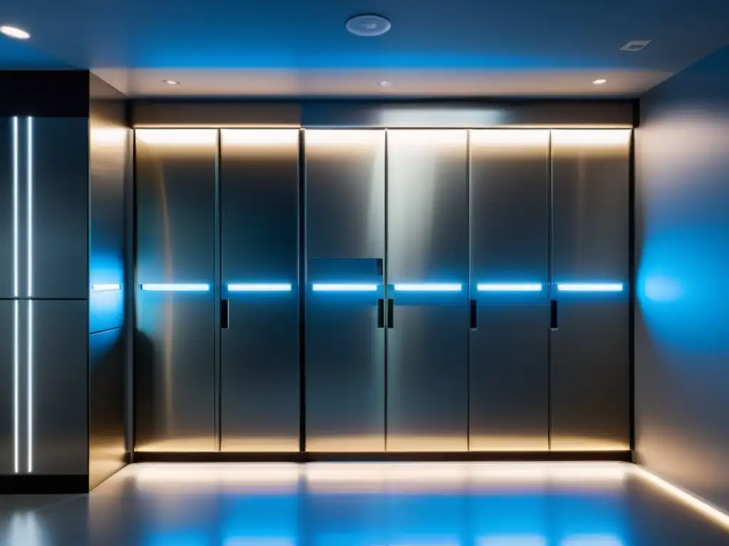 Lockers inteligentes para recepción de paquetes en un ambiente profesional y sofisticado con diseño futurista y minimalista