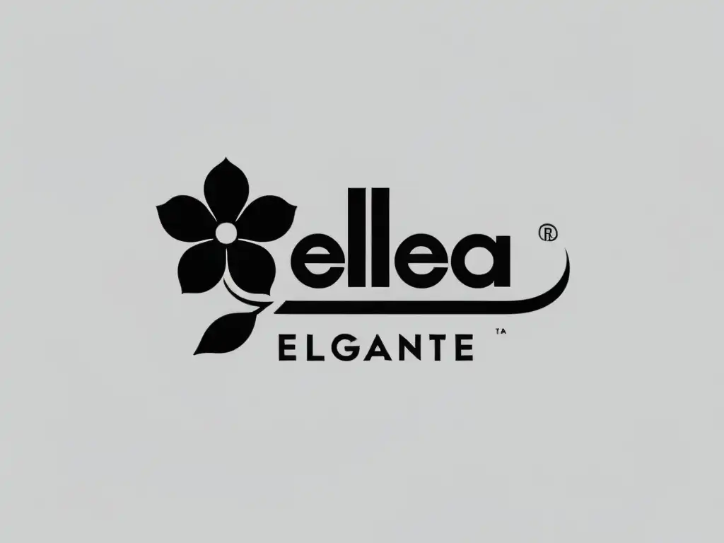 Logo minimalista en blanco y negro para marca de belleza, con tipografía elegante y símbolo abstracto de flor