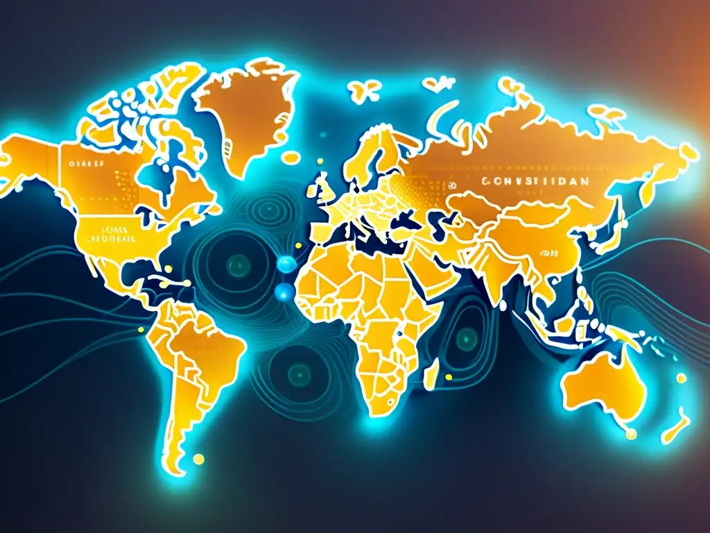 Mapa digital global con circuitos brillantes, simbolizando tendencias consumo mundial estrategia eCommerce en la era digital