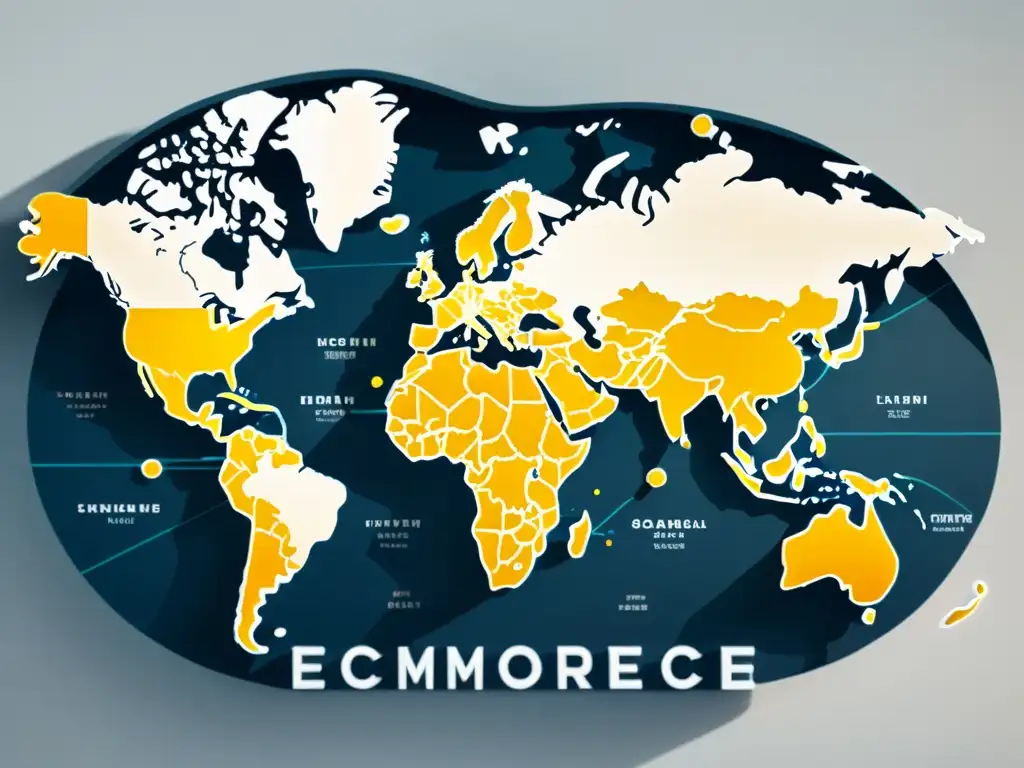 Mapa global con líneas de comercio y productos, adaptando tienda online mercado global