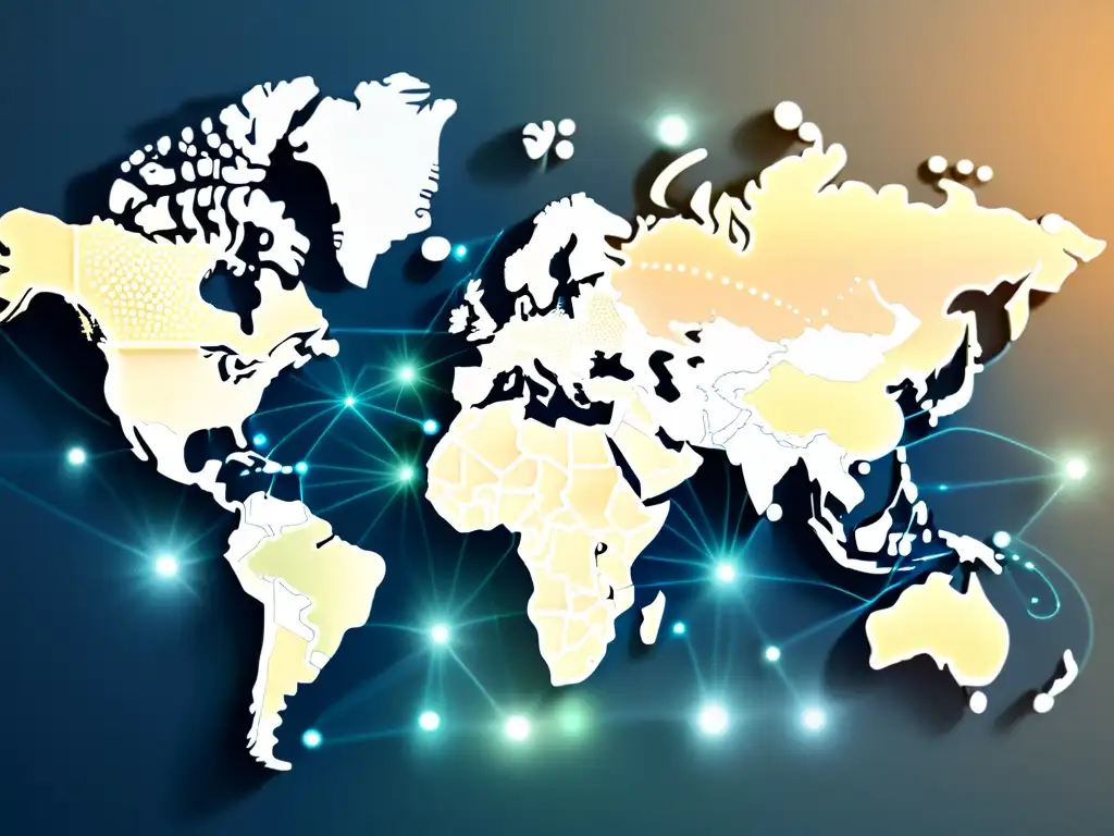 Mapa global con líneas punteadas, representando los desafíos del Customer Journey en el Comercio Electrónico Internacional