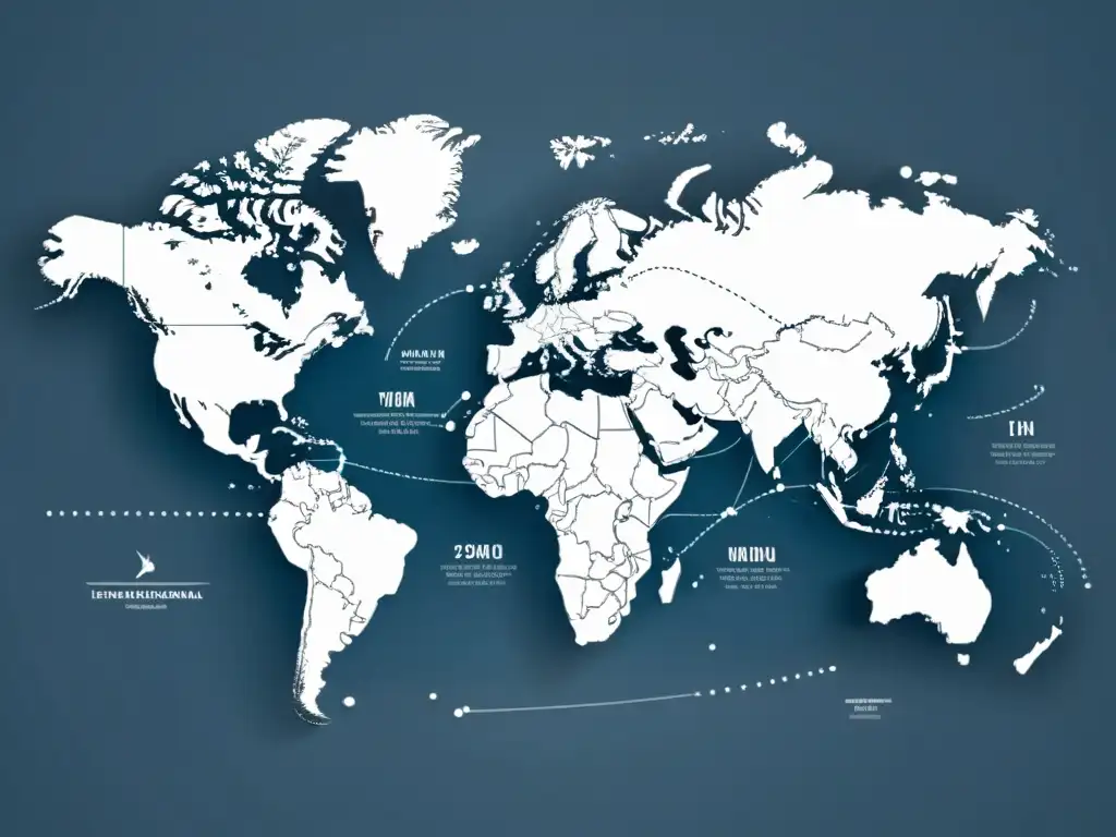 Mapa global minimalista con rutas de envíos internacionales ecommerce en estilo moderno y sofisticado