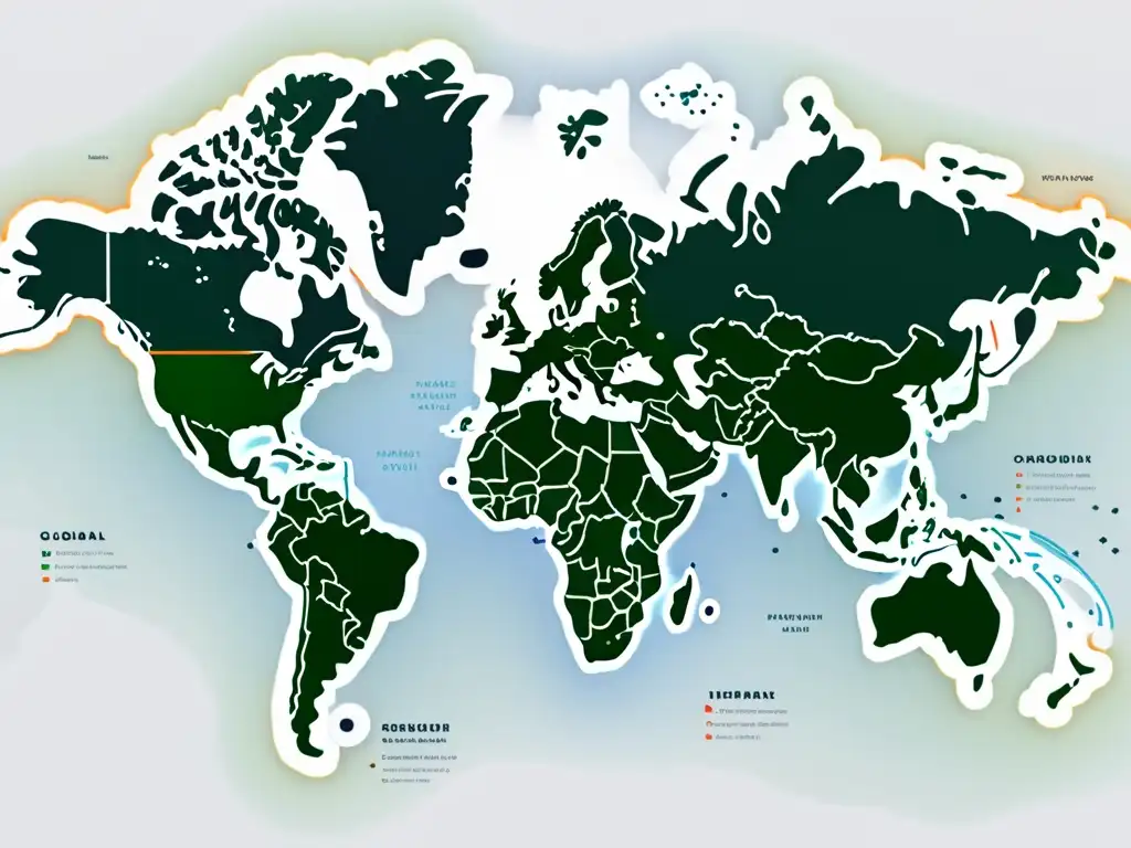 Mapa global minimalista destacando rutas comerciales, maximizando ventas temporada alta ecommerce