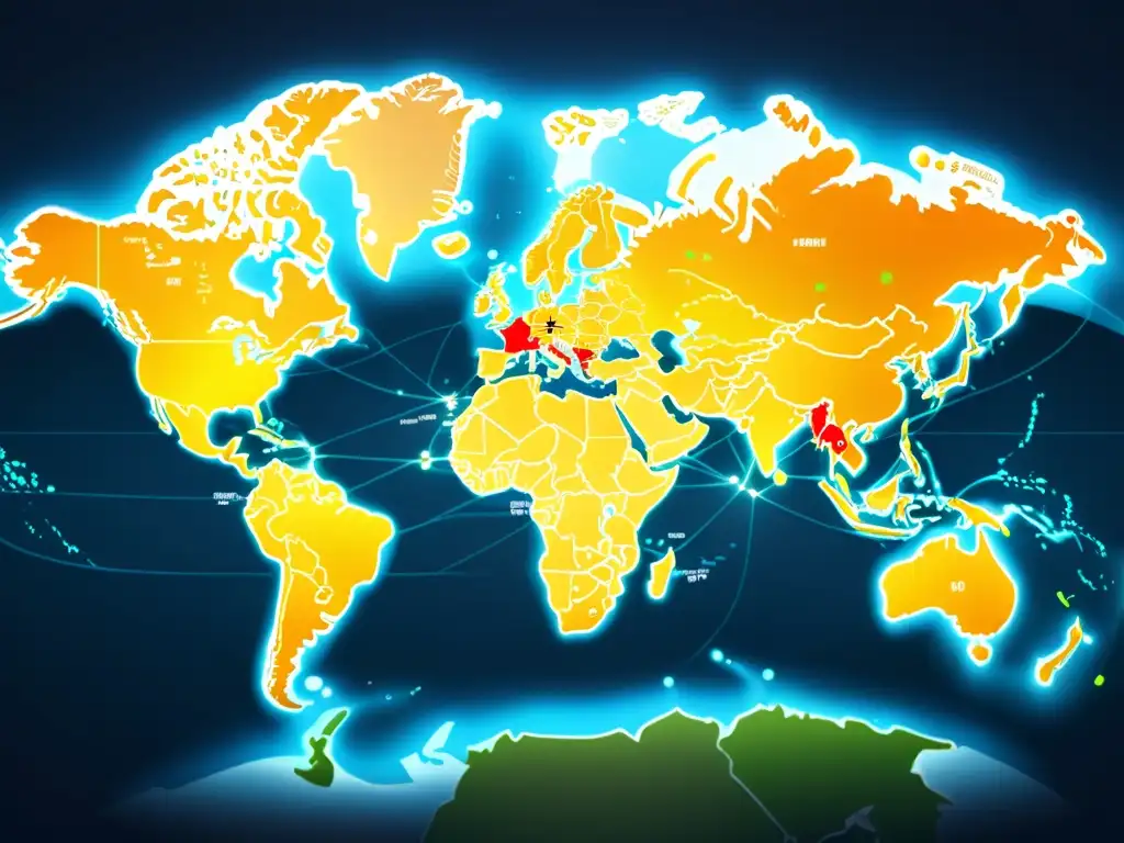 Mapa global mostrando rutas comerciales, resaltando la importancia de embajadores de marca en el ecommerce internacional