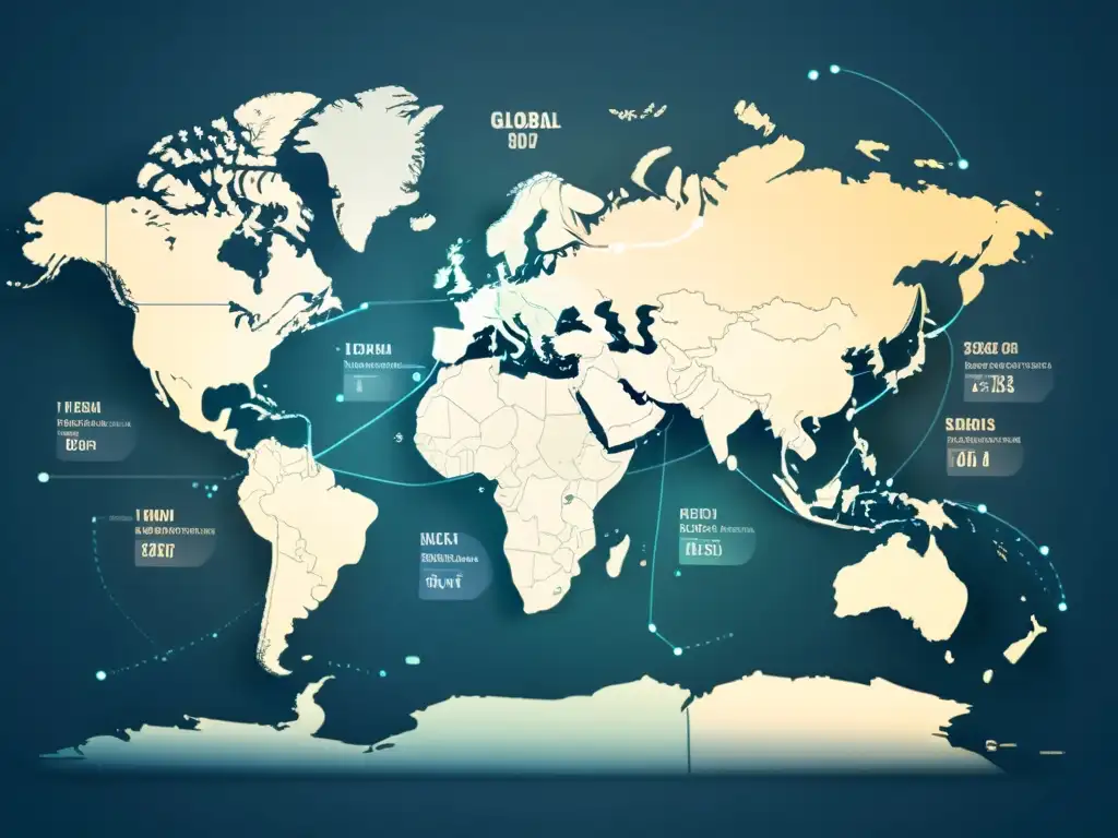 Mapa global con rutas de ecommerce y tablas de precios transparentes, reflejando las complejidades de estrategias de precios ecommerce internacional