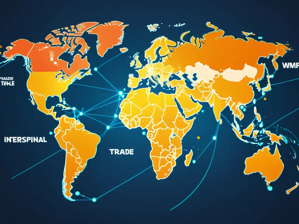 Un mapa mundial detallado con rutas de comercio internacional y conexiones de dropshipping