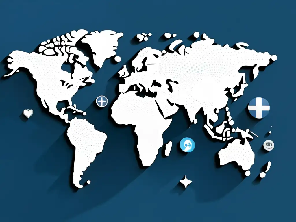 Mapa mundial de iconos de redes sociales, conectando continentes