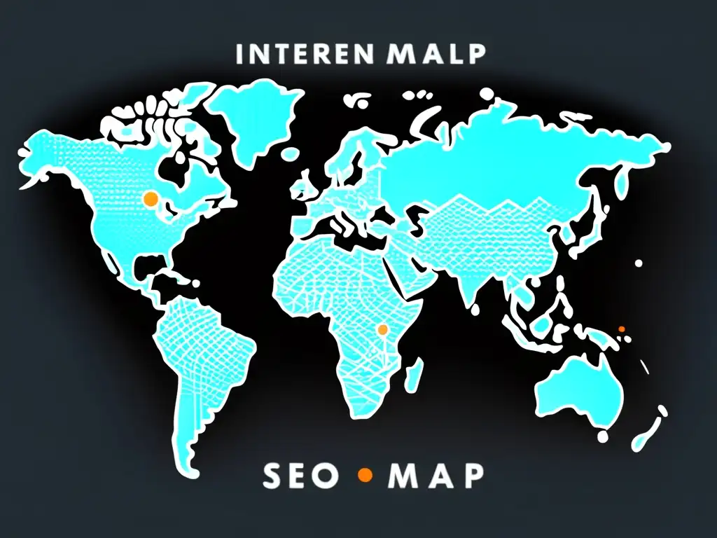 Mapa mundial minimalista con líneas y nodos interconectados, representando el alcance global del Posicionamiento SEO internacional eCommerce