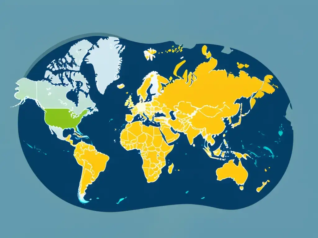 Mapa mundial con países resaltados en colores, representando requisitos legales venta alimentos bebidas