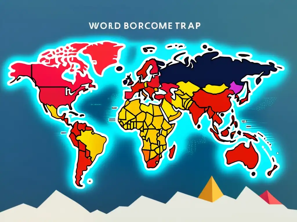 Mapa mundial con visualizaciones de datos, íconos modernos y gráficos elegantes