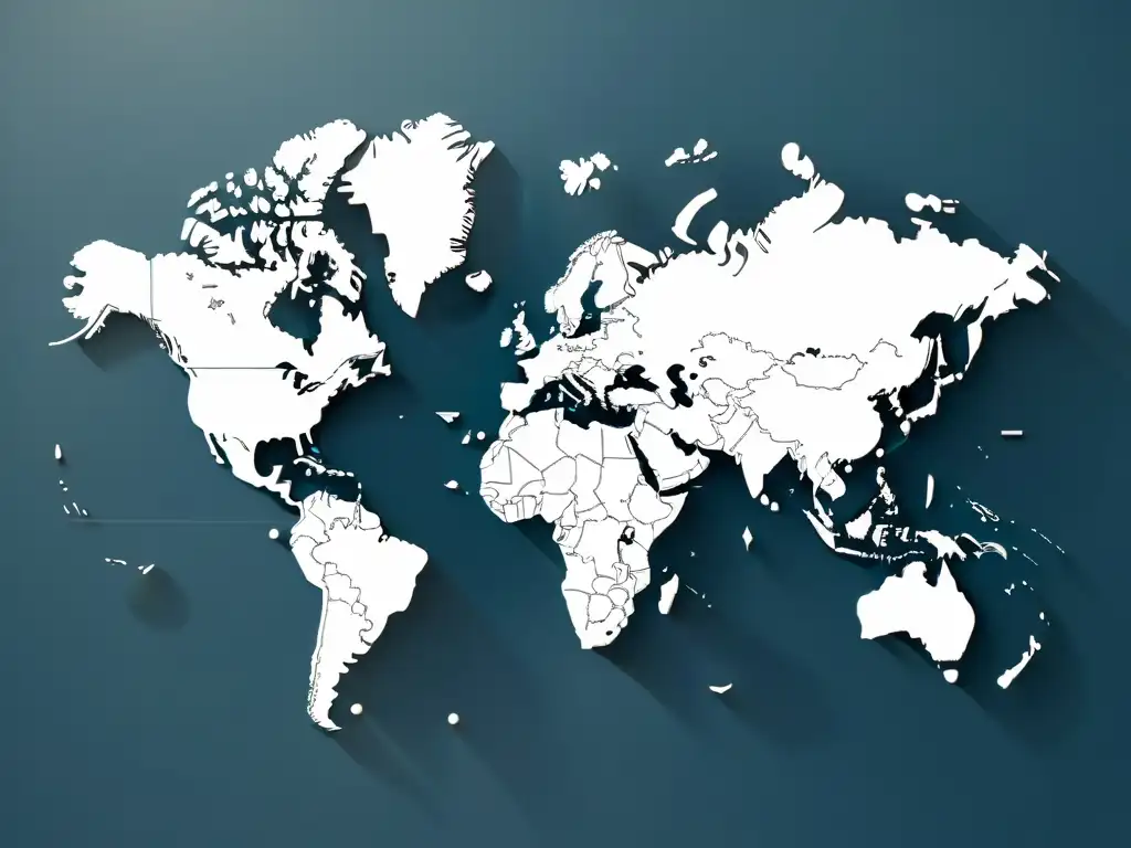 Mapa del mundo detallado en blanco y negro, con íconos de proveedores internacionales