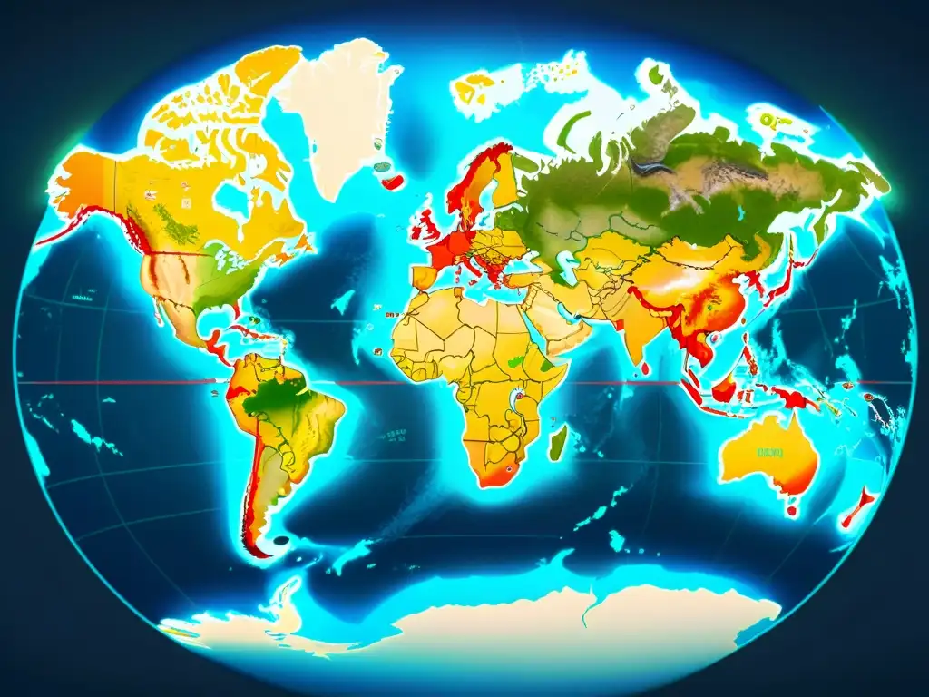 Mapa del mundo detallado en 8k con mercados emergentes destacados en colores vibrantes, ideal para eCommerce