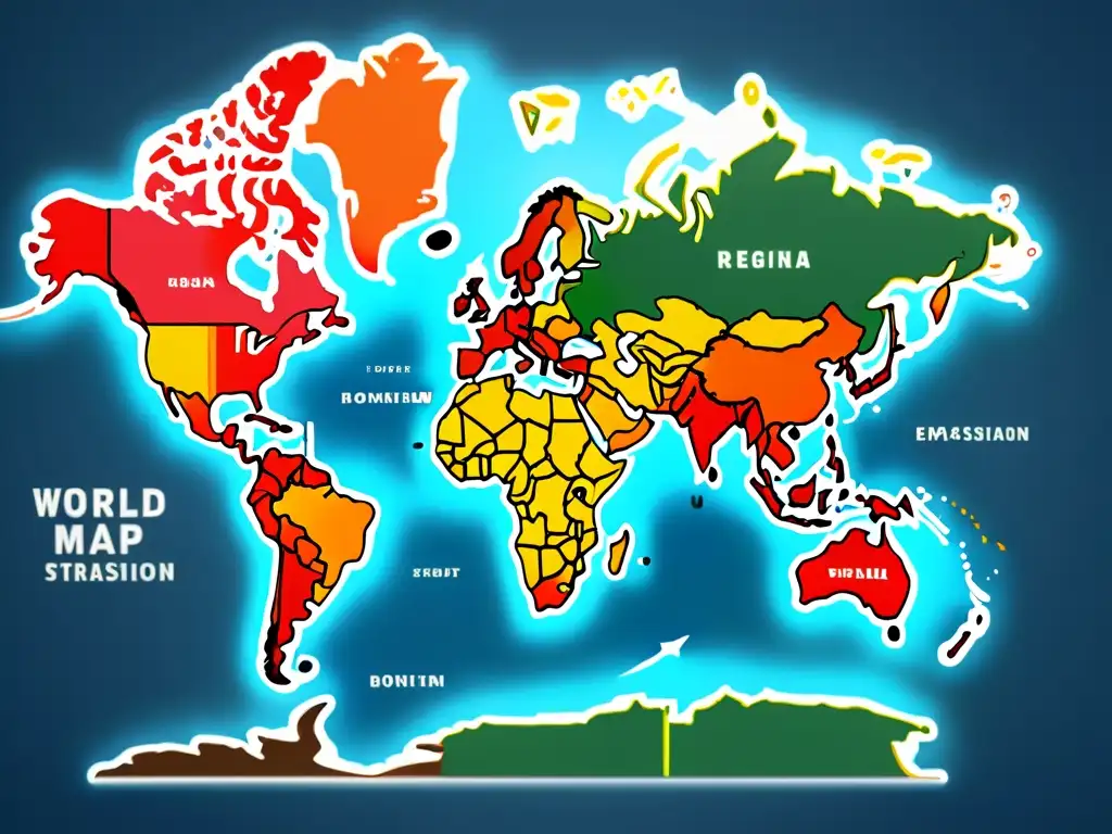 Mapa del mundo detallado resaltando regiones clave para estrategias de entrada al mercado eCommerce