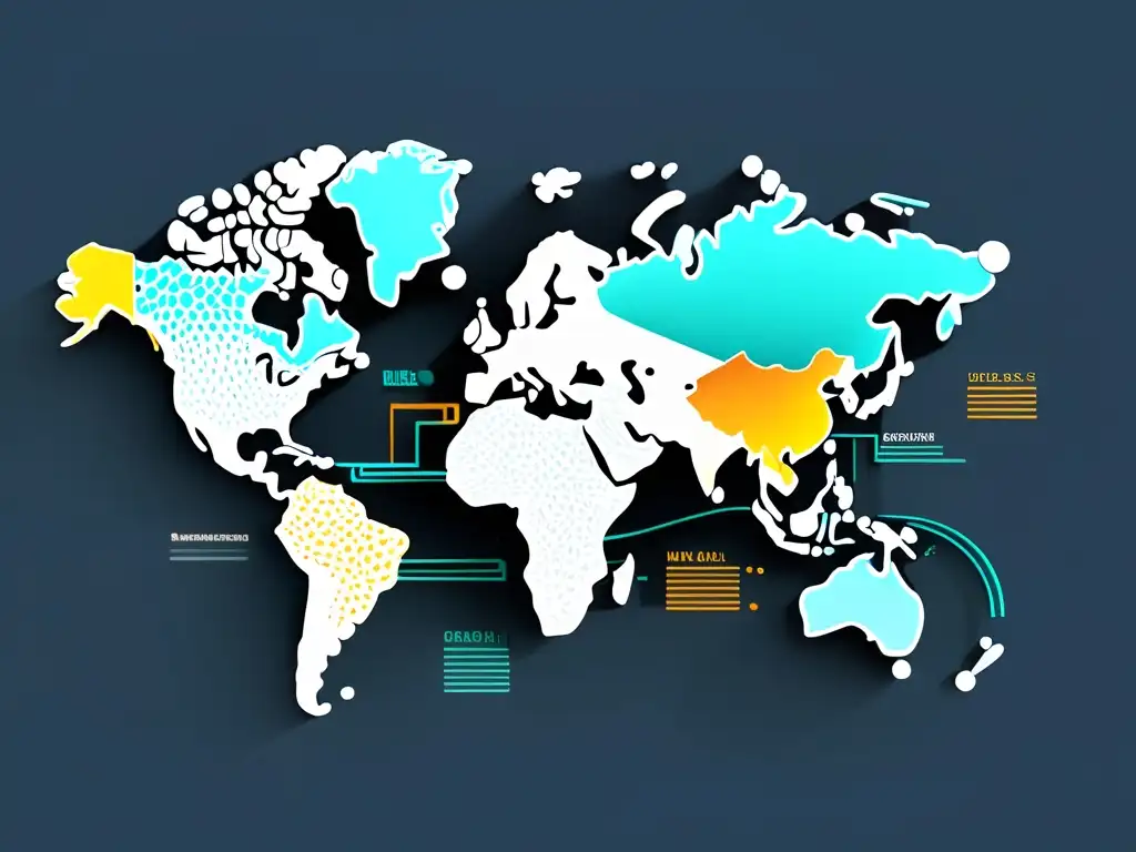 Mapa del mundo digital conectado en colores, adaptando tienda online mercado global