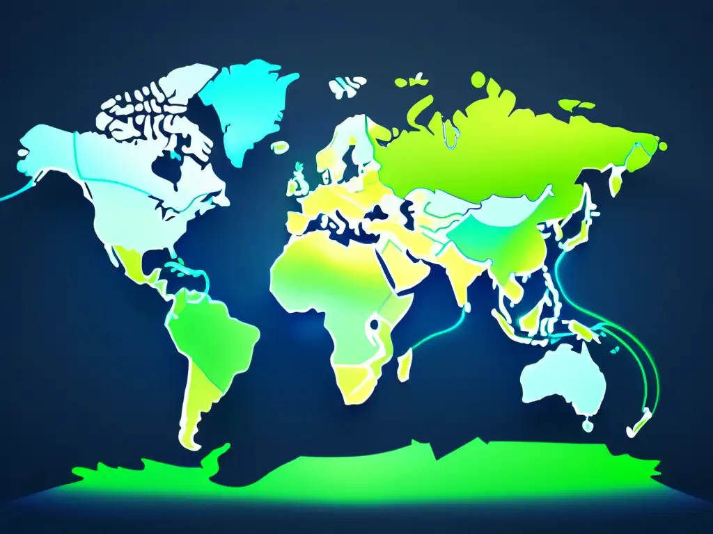 Mapa del mundo digital en tonos azules y verdes, representando el alcance global del eCommerce