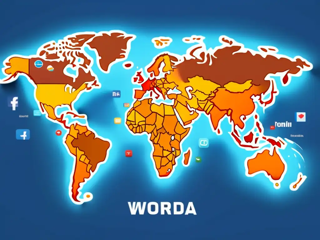 Mapa del mundo en iconos de redes sociales