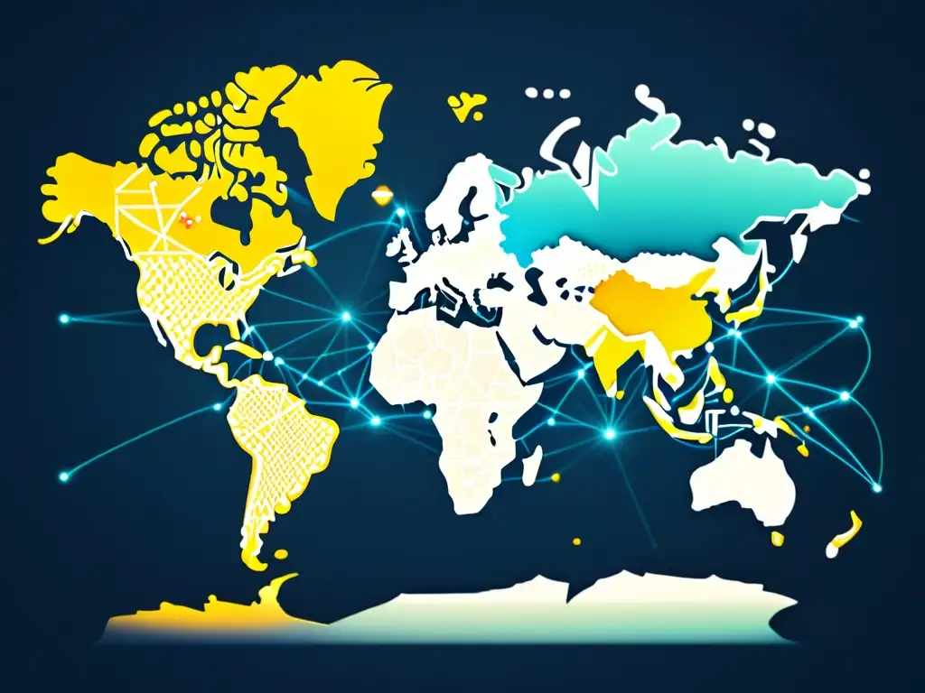 Mapa del mundo en líneas conectadas, representando adaptando tienda online mercado global en estilo minimalista y moderno