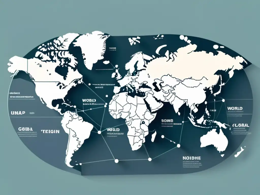 Mapa del mundo con líneas e nodos interconectados, representando colaboraciones internacionales para expandir ECommerce