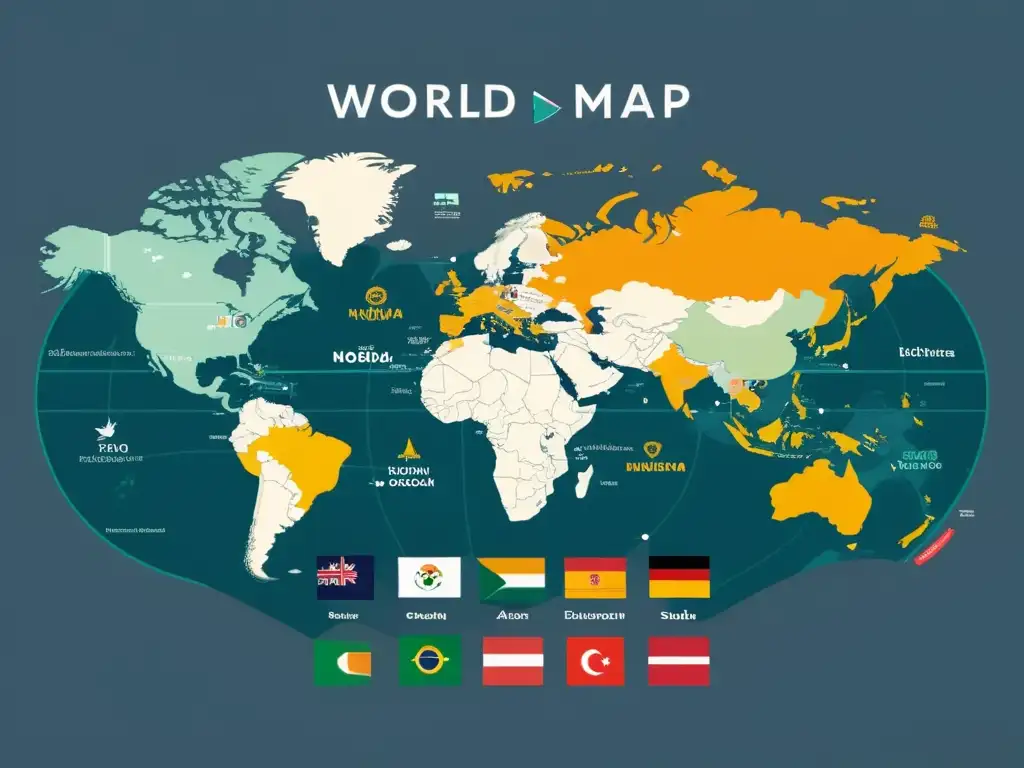 Mapa del mundo con mercados internacionales destacados en colores