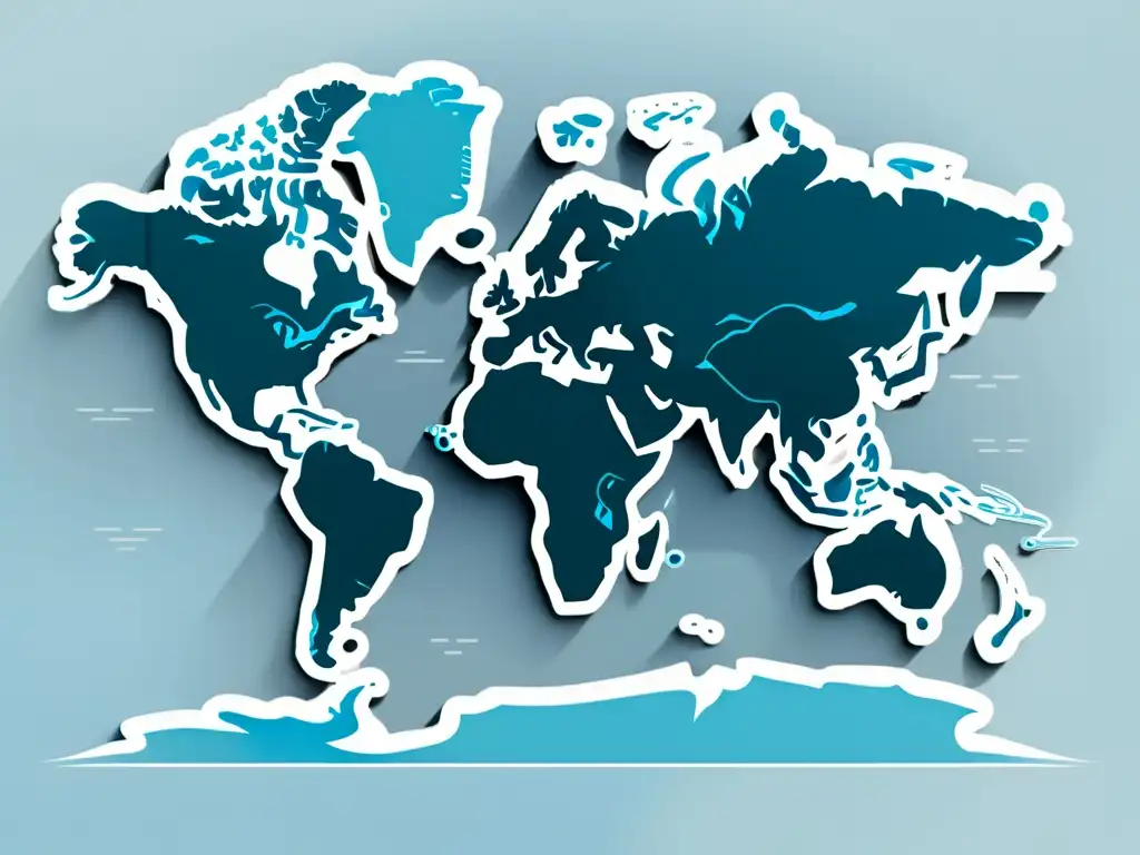 Mapa del mundo minimalista en tonos suaves, reflejando conectividad global y comercio internacional