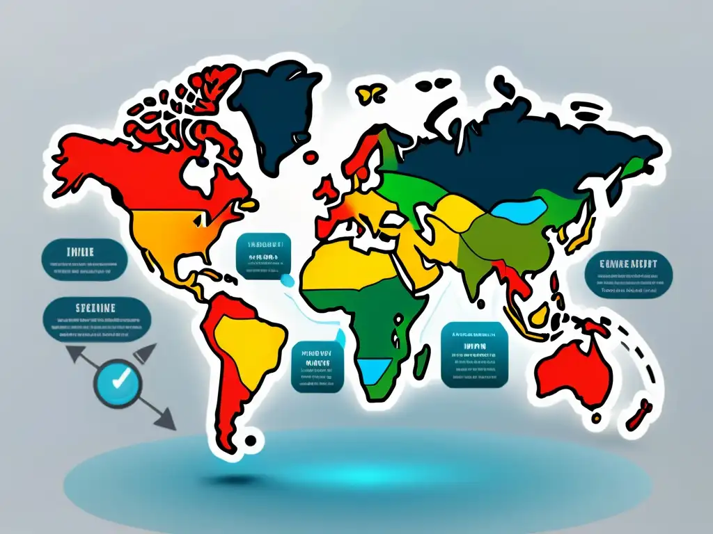 Mapa del mundo con regiones destacadas para estrategias de entrada al mercado eCommerce, elegante y profesional