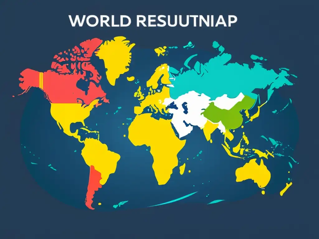 Mapa del mundo en alta resolución con países resaltados en colores, representando regulaciones legales ecommerce internacional