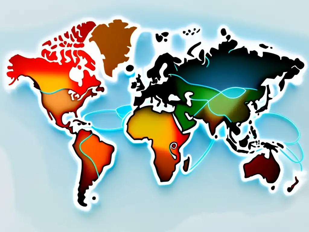 Mapa del mundo con rutas de comercio electrónico, gráficos y datos, simbolizando estrategias para competir en el mercado global de eCommerce