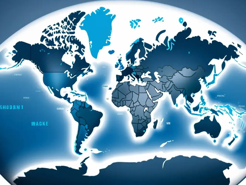 Mapa del mundo en tonos azules resaltando países, simbolizando competencia global en eCommerce